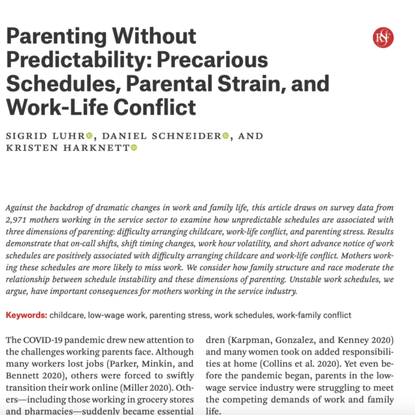 Parenting without Predictability: Precarious Schedules, Parental Strain, and Work-Life Conflict